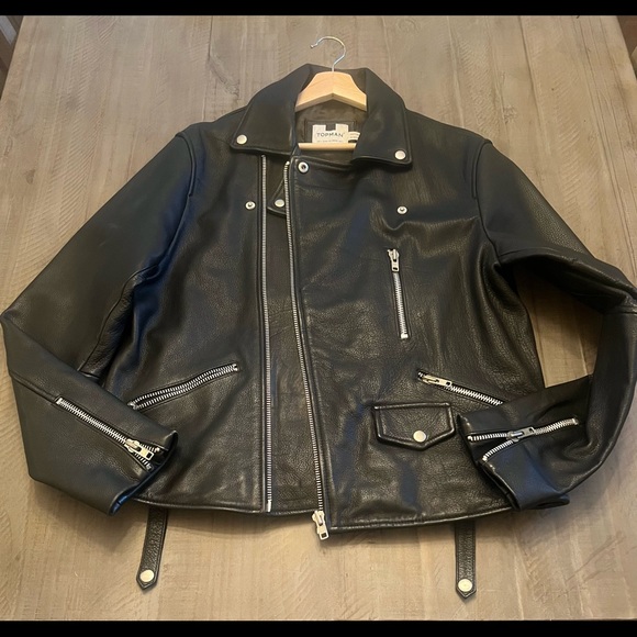 🔥TOPMAN Genuine Leather Moto Jacket Mens L 101-106 CM. Black. (Worn Once)🔥 - Picture 1 of 7